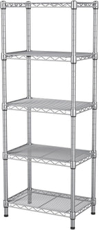 Golpart Small 5 tire Shelves Storage Wire Shelving Unit Metal Shelf Adjustable Organizers Storage Shelving for Bathroom Laundry Room Kitchen Pantry10”D x 16”W x 55”H Silver