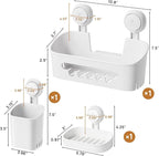 LEVERLOC Shower Caddy Suction Cup Set Shower Organizer & Soap Holder & Toothbrush Holder, Bathroom Shelf Basket NO-Drilling, Removable Suction Storage Waterproof Bathroom Caddy, White