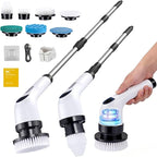 Electric Spin Scrubber for Cleaning, Adjustable Shower Brush with 7 Replaceable Heads & Power LED Display, 2 Speed Waterproof Cordless Shower Scrubber for Bathtub, Kitchen, Car, White