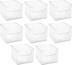 mDesign Modern Plastic Open Front Dip Storage Organizer Bin Basket for Household Organization - Shelves, Cubby, Cabinet, and Closet Organizing Decor - Ligne Collection - 8 Pack - Clear