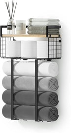 Xstydes Towel Racks for Bathroom, Metal Towel Holder with Storage Basket,Wall Towel Rack for Rolled Towels, Towel Storage for Small Bathroom.