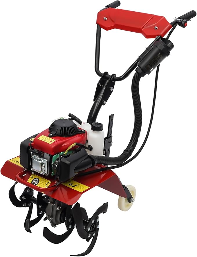 4-Stroke 63CC Gas Powered Tiller Cultivator Garden Yard Rototiller Tilling Tool Gas Tiller- Ideal for Garden, Lawn, Soil Cultivation, Weed & Digging, 8500-9000rpm