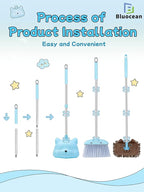 28'' Kids Mini Broom with Dustpan & Mop Set - Toddler Cleaning Toy, Toddler Household Helper, Parent-Child Interactive Play Cleaning Tool, Cute Cartoon Design, Small Safe Corner Broom (Blue)
