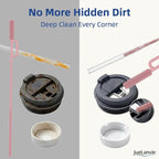2-in-1 Dual-Head Straw Brush, Premium Silicone Cleaning Brush for Straws & Lid Gaps, Long Flexible for Tumblers & Bottles, Non-Slip Handle, No-Scratch, 2 Pack (6mm & 9mm), Durable & Reusable (Cream)