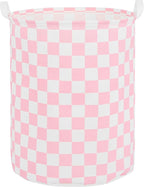 Large Foldable Laundry Basket Organizer Holder portable tall collapsible laundry hamper nusery Storage Basket Bin with Handles (Waterproof Lining, Pink Racing Flag)