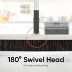 Slim Upright Horsehair Broom 18" – Narrow Thin Dust Broom for Hardwood Floors, Soft Bristles for Dog Hair – Swivel Head with 48" 3-Part Handle – Home & Kitchen Use