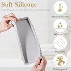 Silicone Bathroom Tray Small Vanity Organizer Rectangle Sink Caddy Sponge Holder Kitchen Counter Decor for Dish Soap, Perfume, Candle, Light Gray