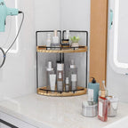 Dorhors 2-Tier Bathroom Counter Organizer,Vanity Counter Corner Shelf, Skincare, Wood Countertop Bathroom Storage and Organization for Kitchen (Brown)