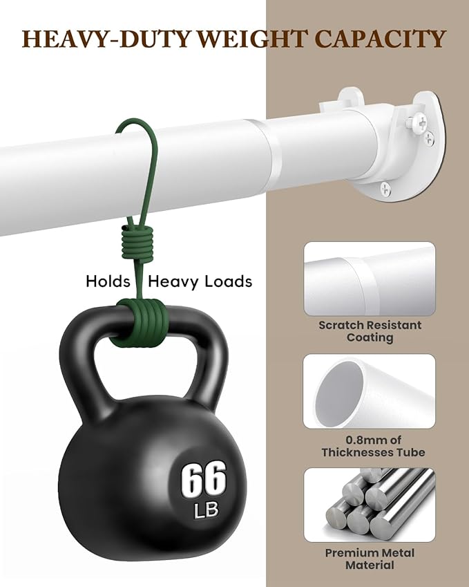 Closet Rod 17-54 IN, Heavy Duty Closet Rods for Hanging Clothes, Adjustable Closet Rods for Wardrobes Storage Laundry RV Bathroom, Easy Install, White
