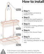 YASONIC Shower Caddy Hanging, Never Rust Shower Organizer Hanging, Aluminum Shower Racks for Inside Shower with Hooks for Razor, Bathroom Organizers and Storage with Soap Holder, Rose Gold