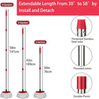 Spin Mop Replacement Set - 4 Microfiber Heads, Base, 30-58'' Handle Compatible with OCedar EasyWring - White (1 Can System)