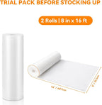 Wevac Vacuum Sealer Bag Rolls, 8"x16' (2 Rolls), Heavy Duty Food Storage for Sous Vide, Freezer, Meal Prep, Keep Food Fresh Longer