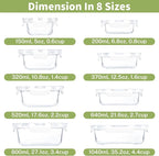 HOMBERKING 8 Pack Glass Food Storage Containers with Lids, Meal Prep Containers, Airtight Bento Boxes with Leak Proof Locking for Microwave, Oven, Freezer and Dishwasher, BPA Free, 5-35oz, white