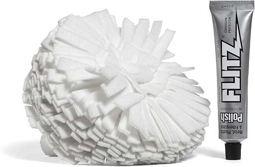 Flitz Buff Ball w/ 1.76oz Metal Polish Paste - 7in Drill Buffer Polisher Attachment for Any 3/8in Drill - Self-Cooling, Washable Polishing Ball to Buff, Shine, & Protect All Metals, Plastics (1 Pack)