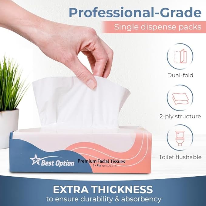 Soft 2-Ply Facial Tissue, White, 130-Count Box | Professional, Gentle and Durable | Great for Bathroom, Office, Business, School (1,560 Tissues, Bulk Pack of 12-Boxes)