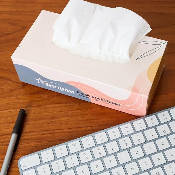 Soft 2-Ply Facial Tissue, White, 130-Count Box | Professional, Gentle and Durable | Great for Bathroom, Office, Business, School (1,560 Tissues, Bulk Pack of 12-Boxes)