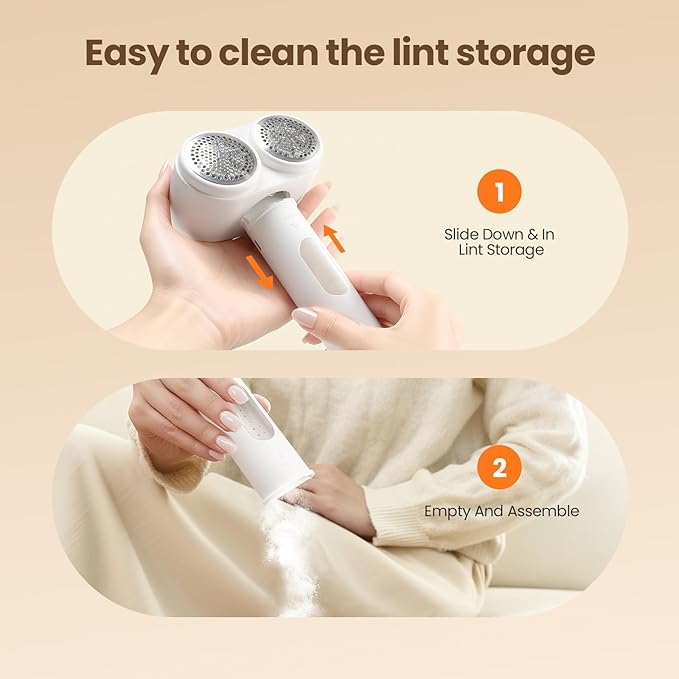 Mosthink Fabric Shaver, 2-In-1 Electric Lint Shaver & Brush, Dual-Head Lint Remover for Clothes Couch Furniture | 3-Speed Fuzz & Pilling Remover | Sweater Shaver with LED Display | Type-C Rechargeable