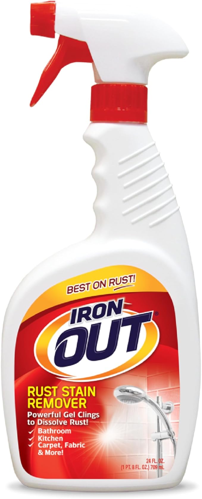 Iron OUT Rust Stain Remover Spray Gel, Remove Rust Stains in Bathrooms, Kitchens, Laundry, and Outdoors, Made in the USA, 24 Ounces