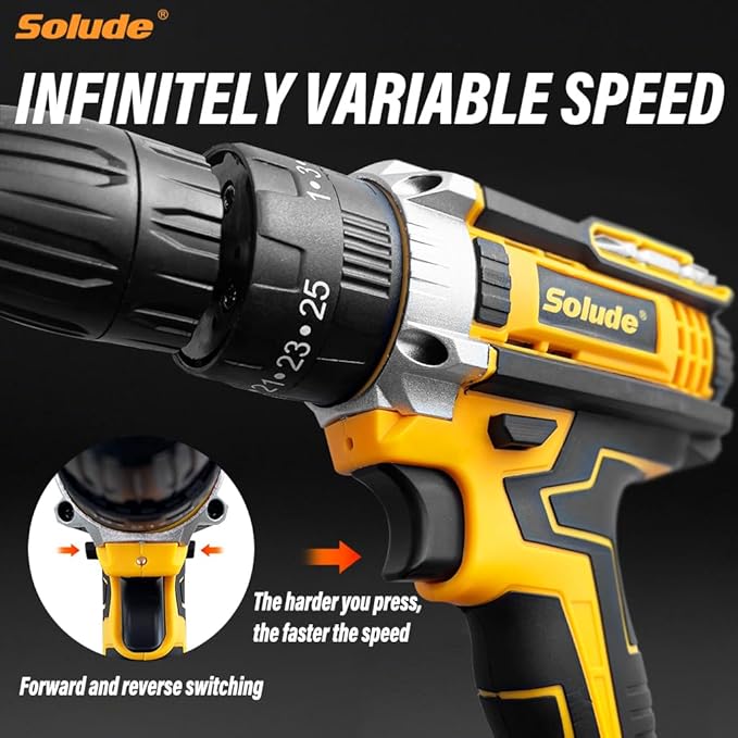 SOLUDE Tool Set with Drill,21V Cordless Power Drill Tool Box with 2 Battery,Electric Drill Driver with Basic Hand Tools for Home Repair and DIY Projects