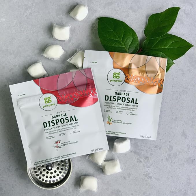 Grab Green Naturally-Derived, Mineral-Based Disposal Cleaner & Freshener Pods, Red Pear with Magnolia, 12 Pods (4-Pack)