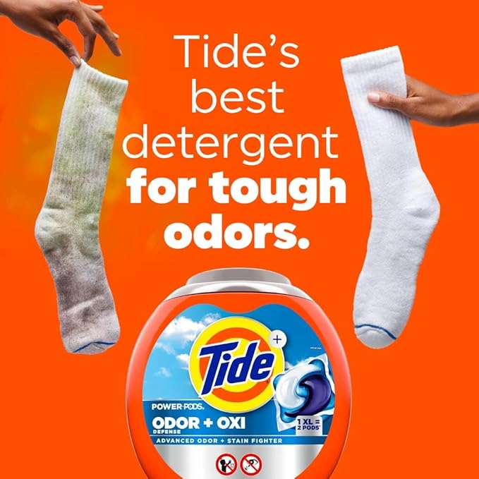 Tide Odor Defense + Oxi Laundry Detergent Pacs, Original Scent, 63 Count, Advanced Odor + Stain Fighter