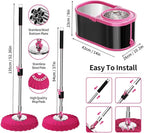 Stainless Steel Spin Mop and Bucket with Wringer Set for Home,360° Mop and Bucket with Separate Clean and Dirty Water,Wet Dust Mop for Floor Cleaning with Extra Refills (Black Pink)