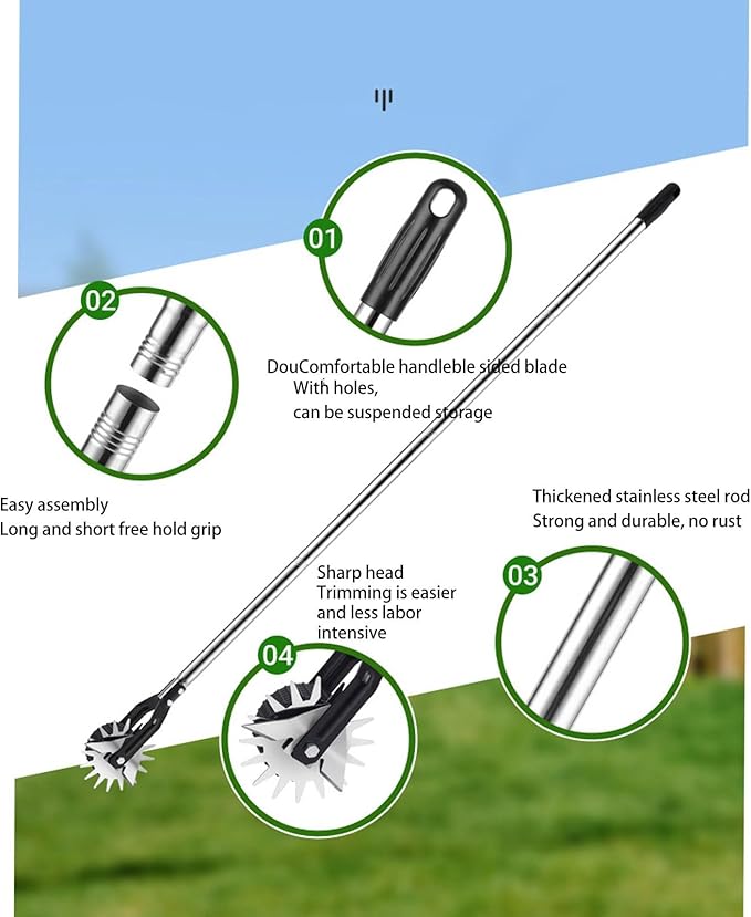 Wheeled Lawn Edger, Hand Garden Edger with Stainless Steel Handle, 26x4.5x15cm, Paint Coated Serrated Blade, for Overgrown Weeds (3 Sections)