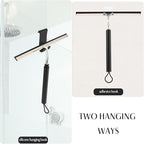 Shower Squeegee with Long Handle – Includes Replacement Silicone Blade, Extendable 13" to 48", 14" Wide for Glass, Mirrors, Windows, Bathroom Tiles & Walls, Telescopic Wiper with Hooks (Black)