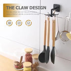 GLEAVI 4pcs 360-degree Rotatable Kitchen Utensil Hooks, Wall-Mounted Heavy Load Hanging Hooks for Kitchenware, Under Cabinet Sticky Holders in Black and White