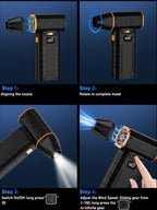 Compressed Air Duster 130000RPM Electric Duster with LED Light, 100 Gear Adjustable Rechargeable Cordless Air Blower Cleaning Tool for Keyboard,Orange