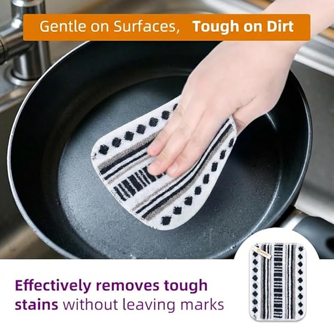 Amarelle GEN II Dish Washing Scrubbers (10-Pack), Made in Green Kitchen Scrubbers for Dishes, Non Scratch Pot & Pan Scrubber, Heavy Duty GOTS Organic Cotton Scouring Pads, Reusable (Metro Sketch)
