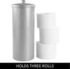 iDesign Freestanding Bathroom Toilet Paper Storage Holder with Lid for 3 Extra Rolls, 2-Pack, Silver