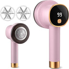 Fabric Shaver, Rechargeable Electric Lint Remover with LED Display, Lint Shaver, 6-Blade, 3-Speed Defuzzer Remove Fuzz, Pills for Clothes, Upholstery, Furniture, Pink