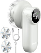 coldSky Rechargeable Fabric Shaver, Lint Shaver with Digital Display, Sweater Shaver with 6-Leaf Blades and Safety Lock, 3-Speeds Defuzzer Remove Fuzz, Pills from Clothes, Furniture, Sofa, Light Grey