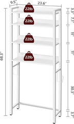 MAHANCRIS Over The Toilet Storage Rack, 4 Tier Bathroom Organizer Over Toilet, Freestanding Space Saver Toilet Stand with 2 Hooks, Bathroom Storage Shelf, Easy to Assemble, White TSBW0401