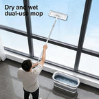 Bucket with Wringer Set, 6 Piece Microfiber Flat Mop Cleaning System with Long Handle, Hands Free Floor Cleaner for Hardwood, Tile & Wall (1 Mop + 6 Microfiber Pads + 1 Bucket)