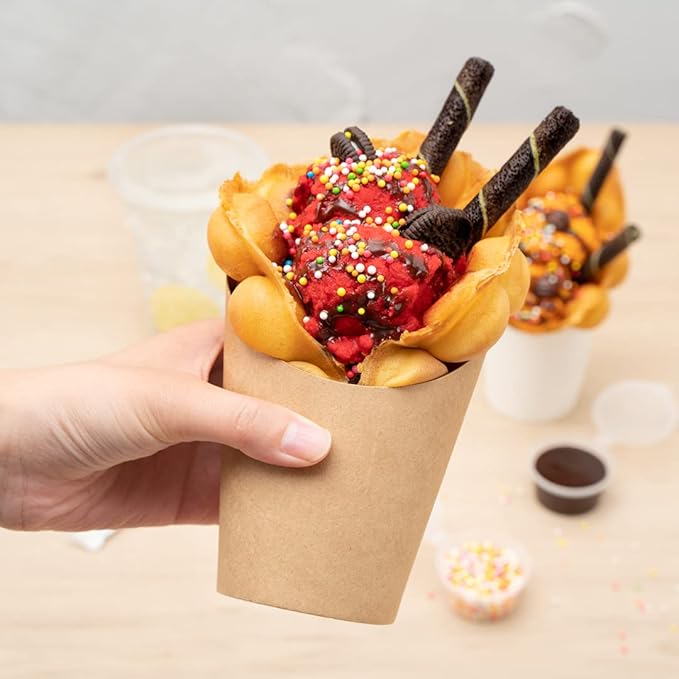 Restaurantware Bio Tek 12 Ounce French Fry Containers 100 Disposable Charcuterie Cups - Incline Design Round Kraft Paper French Fry Cups Stackable For Waffles Chips or Popcorn