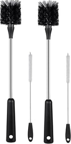4 Pack Water Bottle Brushes with Straw Cleaner, Stainless Steel Handle Baby Bottle Brush Cleaner, Kitchen Scrub Cleaning Brushes for Cup, Wine Glasses, Coffee Mugs, Tumblers, Wine Decanters, Black