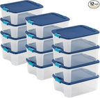 Sterilite 12-Pack Latch and Carry, Clear Plastic Storage Bins with Latching Lids and Full-Grip Handles, 12 Gallon