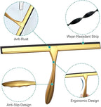 Shower Squeegee for Glass Doors,10-Inch Shower Glass Squeegee, Gold Shower Squeegee for Shower Doors,Mirror,Windows, with Shower Door Hook and Adhesive Hook