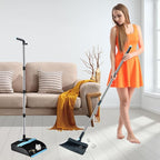 Broom and Dustpan Set for Home, Long Handle Dust Pan and Broom Combo for Indoor Outdoor Heavy Duty Dustpan Set for Kitchen Lobby Office Upright Standing Dustpan with Teeth (Deep Blue)