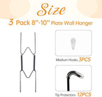 Bilillo 3 Pack Plate Hangers for The Wall, Suitable for 8''-10'' Decorative Plate,Invisible Heavy Duty Wire Plate Holder with Wall Hooks, Plate Hangers for Displaying Plates, Platter, Dish (Black)