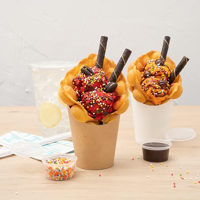 Restaurantware Bio Tek 12 Ounce French Fry Containers 100 Disposable Charcuterie Cups - Incline Design Round Kraft Paper French Fry Cups Stackable For Waffles Chips or Popcorn