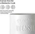 DOWAN 360° Rotating Extra Large Cooking Utensil Holder, 7.6" Kitchen Utensil Holder for Countertop, Utensil Crock for Farmhouse Kitchen Decor, Ceramic Stable Utensil Caddy, White Text