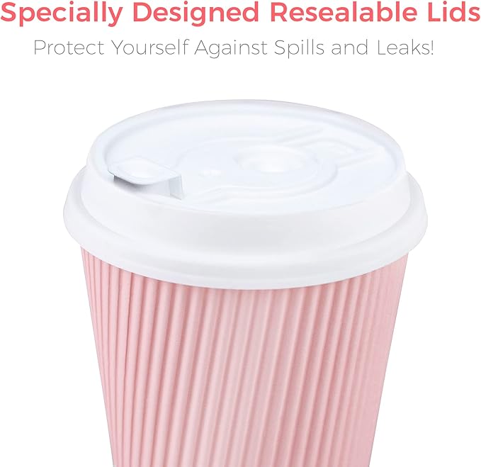Disposable Coffee Cups With Lids - (80 set) 12 oz Paper To Go Coffee Cups With Resealable Lids Prevent Leaks! Travel Insulated Hot Beverage Drink Cup. Will Not Bend With Heat or Burn Fingers