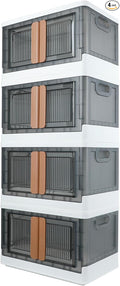 Storage Bins, Plastic Cabinet, 8.4 Gallon Capacity (32L Per One), 4 Pack, Stackable Collapsible Drawer, with Door and Buckle, Organizer for Home and Office, Transparent