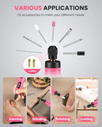 Cordless Rotary Tool Kit, 3.7V 2.0Ah Rechargeable Battery, 18000RPM 5-Speed Multi Power Carving Tools, 31Pcs Accessories, Engraving, Sanding, Grinding, Polishing, Carving, Etching, DIY-Pink