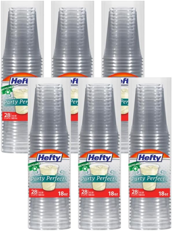 Hefty Party Perfect Clear Plastic Cups, 18 Ounce, 28 Count (Pack of 6)
