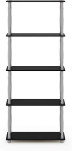 Furinno Turn-N-Tube 5-Tier Multipurpose Shelf / Display Rack / Storage Shelf / Bookshelf, Classic Tubes, Black/Grey