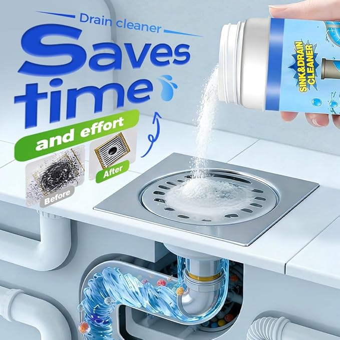 2026 New Sink Drain Cleaners, Powerful Pipe Dredging Agent Foaming Powder, Quick Foaming for Kitchen, Bathroom, Toilet, Tub Shower Drains, Home Cleaning Tool (1 PCS)